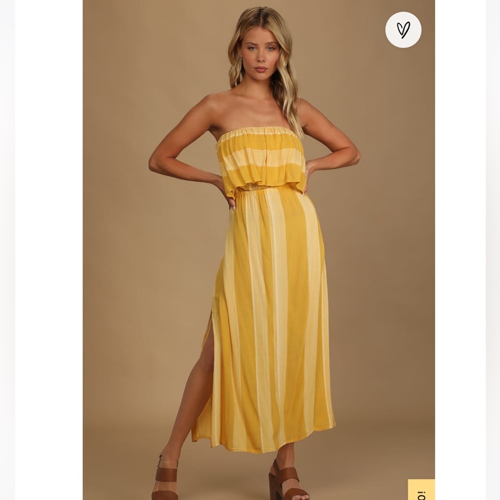 O’Neill Koi Yellow Striped Strapless Midi Dress